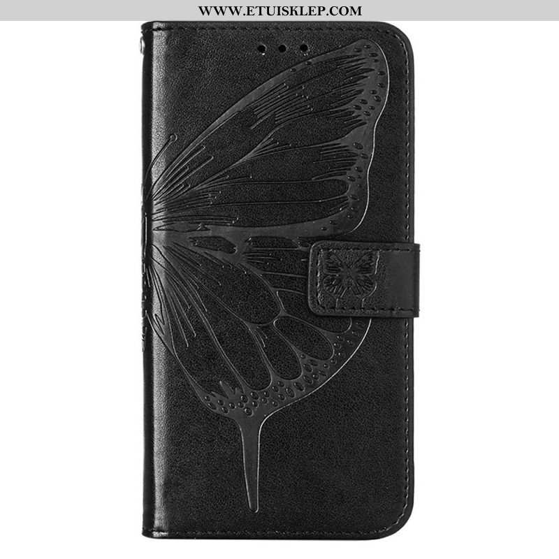 Etui Folio do iPhone 14 Pro Max z Łańcuch Barokowy Motyl Z Paskami